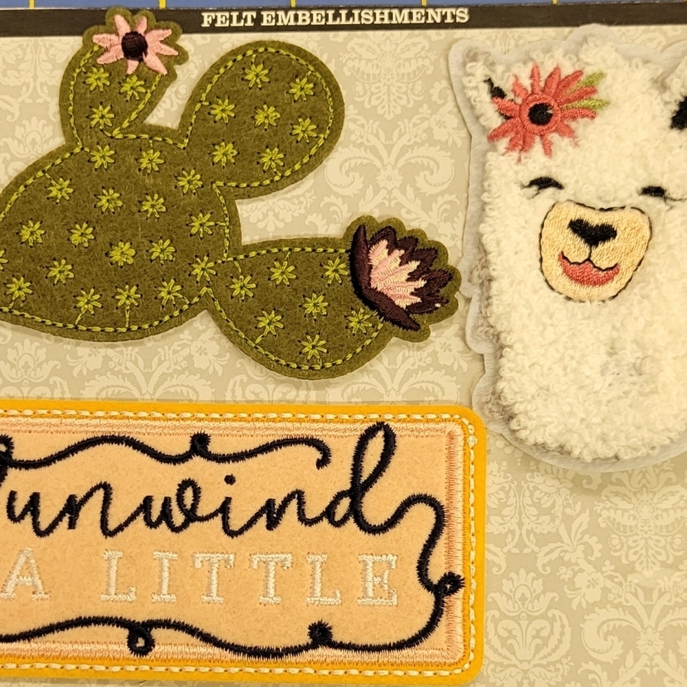 Felt Embellish Set of 3 Llama Cactus & Unwind A Little Patches Sew on